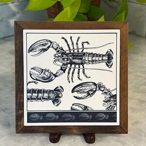 Seace Porcelain Lobster Tile Framed Nautical Coastal Kitchen Wall Decor